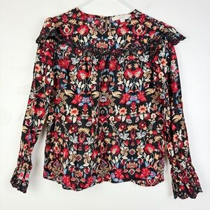 LOFT Petite Floral Long Sleeve Blouse Cottagecore Boho